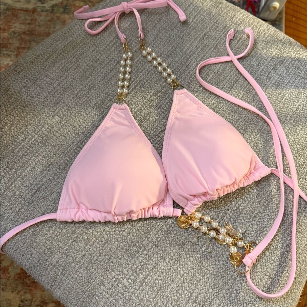 Pink Bikini Top with Pearl and charm Accents size M